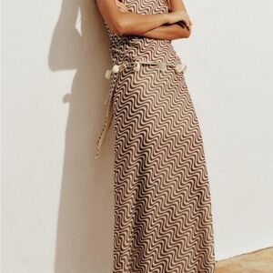 Brown Wave Pattern Maxi Skirt + Top